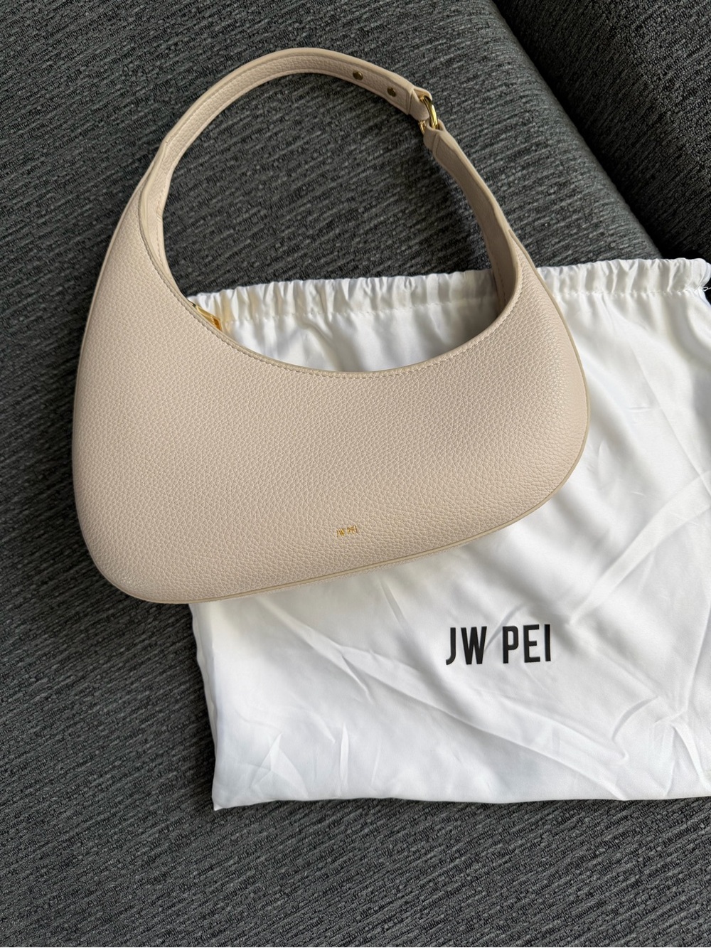 JW PEI Pebbled Vegan Leather Beige Hobo Shoulder Bag